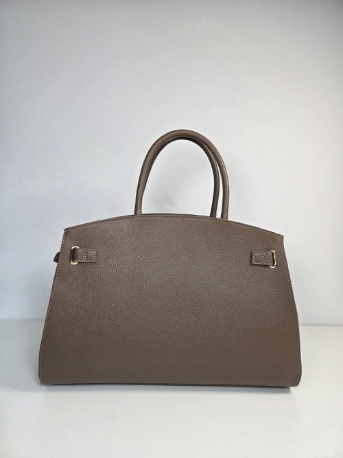 Classic Tote Taupe – Tijdloze leren handtas met schouderriem