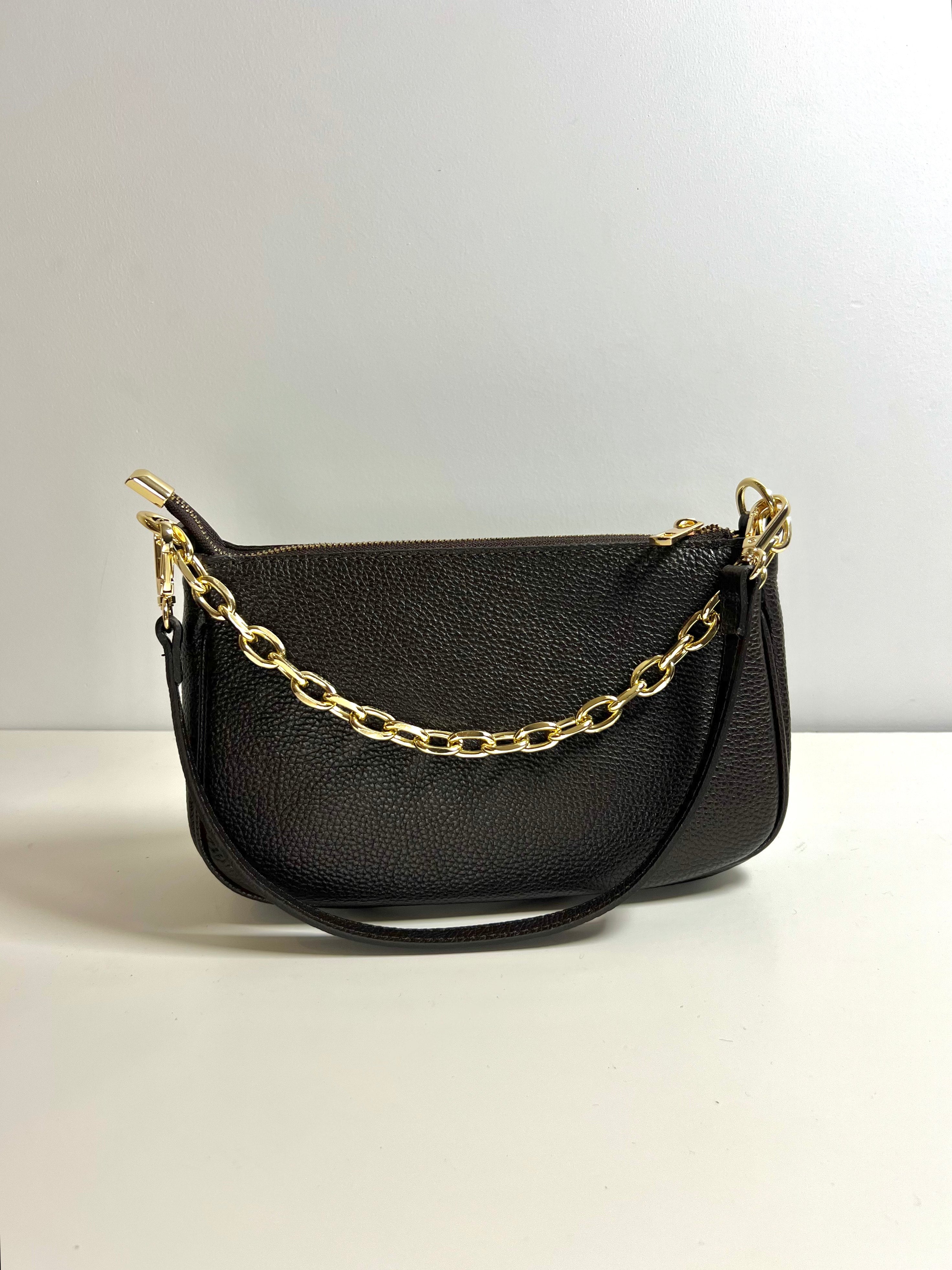 Kleine Leren Schoudertas met Gouden Ketting