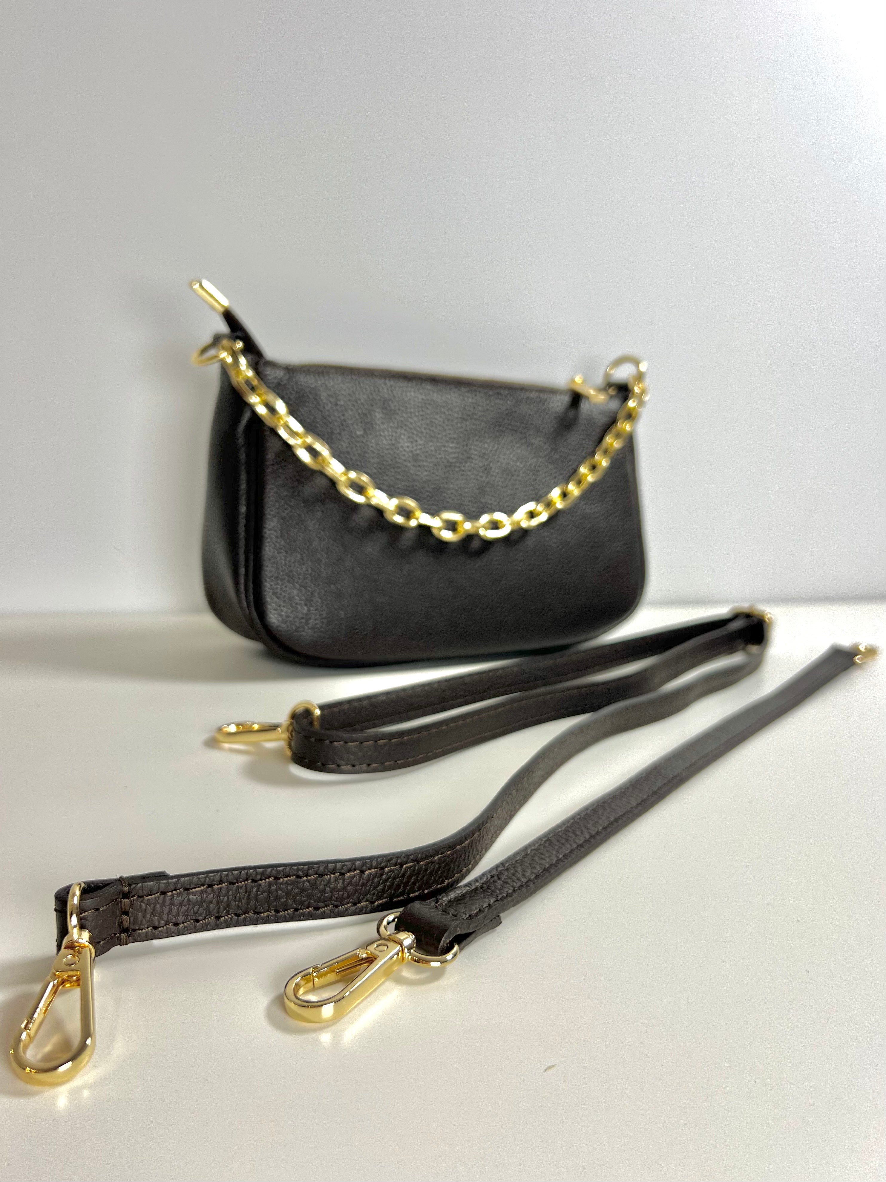 Kleine Leren Schoudertas met Gouden Ketting