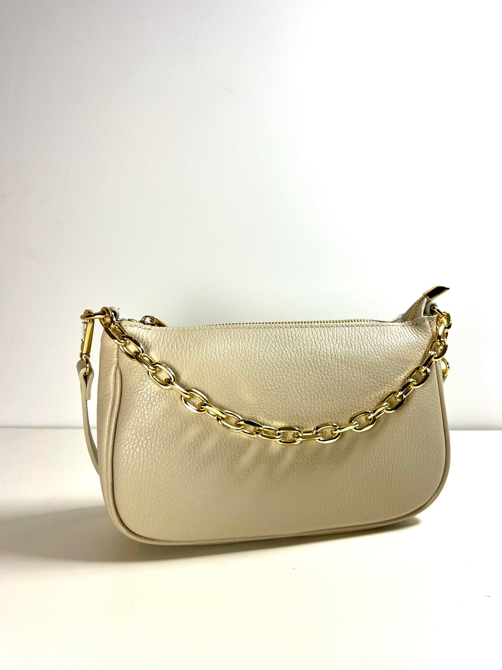 Kleine Leren Schoudertas met Gouden Ketting