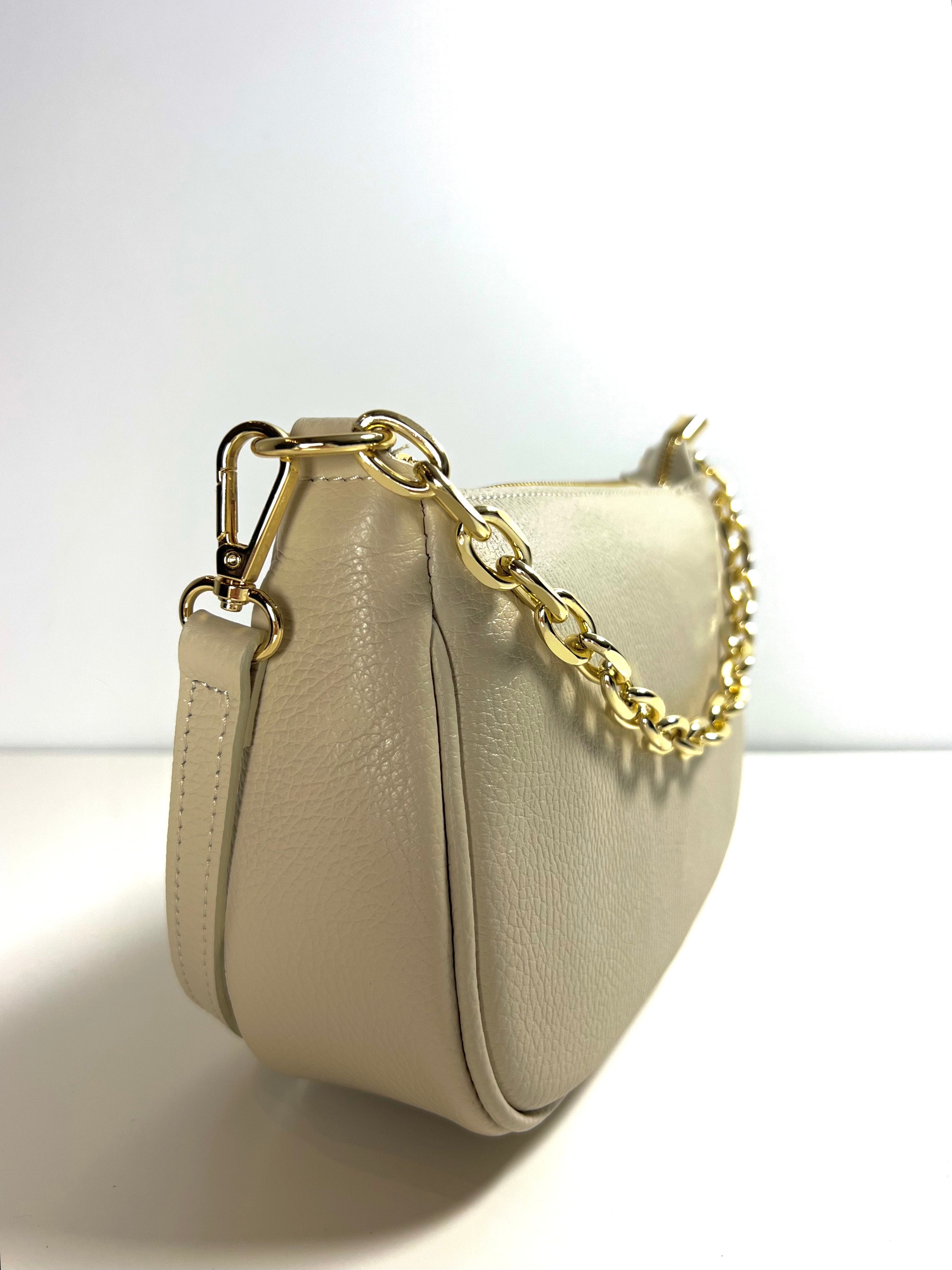 Kleine Leren Schoudertas met Gouden Ketting