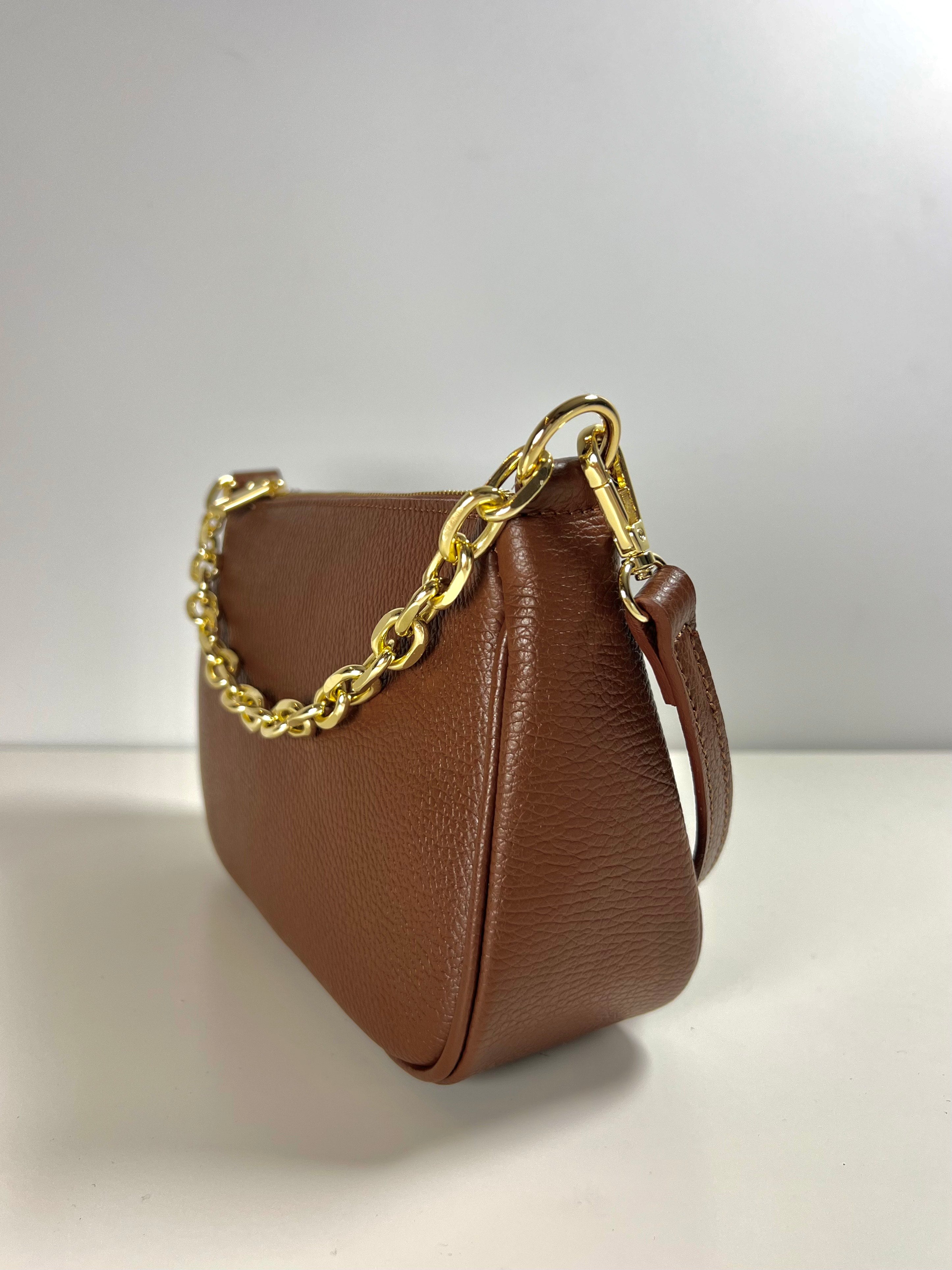 Kleine Leren Schoudertas met Gouden Ketting