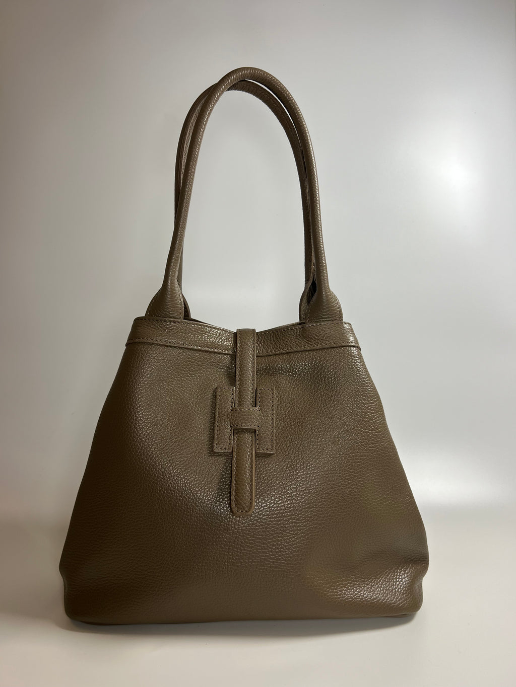 Medium leren shopper - taupe