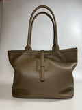 Medium leren shopper - taupe